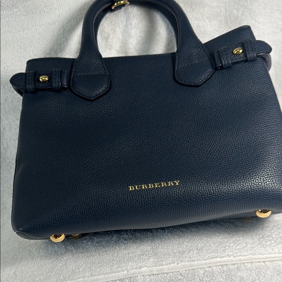 Burberry Navy Blue Leather Tote Bag - Picture 2 of 11